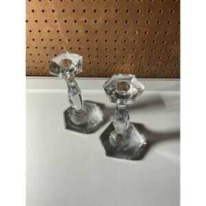 Crystal Candlestick Candle Holder, Pair 7" Tall, Heavy